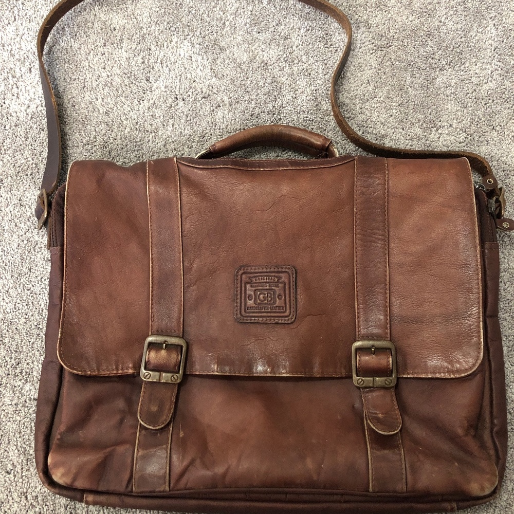 Brown leather messenger bag